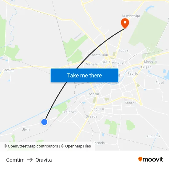 Comtim to Oravita map