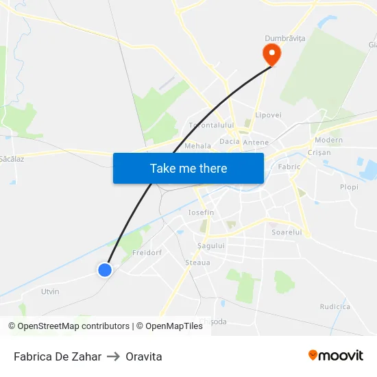 Fabrica De Zahar to Oravita map
