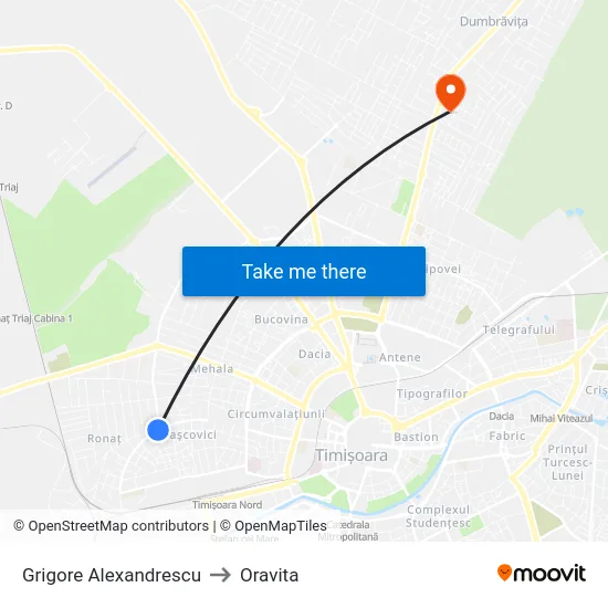 Grigore Alexandrescu to Oravita map