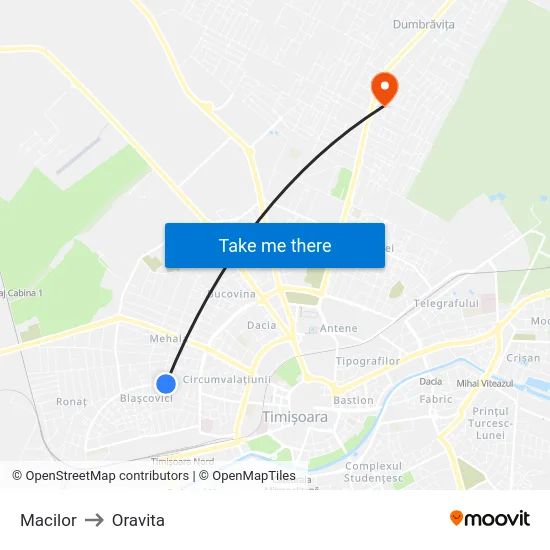 Macilor to Oravita map