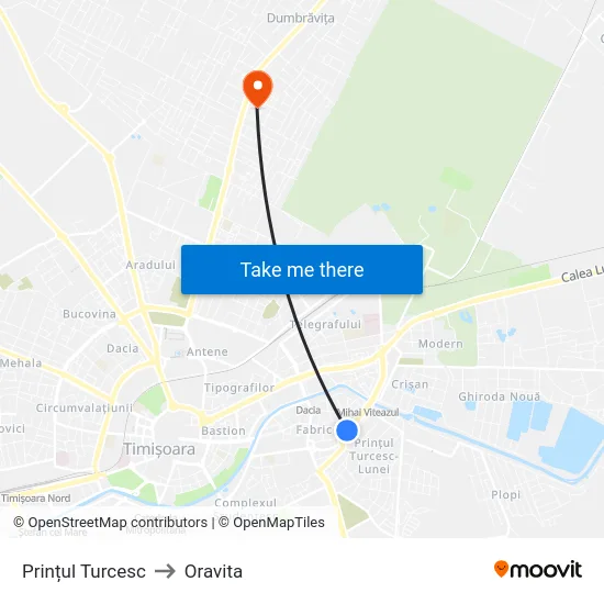 Prințul Turcesc to Oravita map