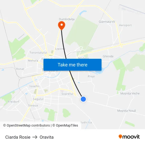 Ciarda Rosie to Oravita map