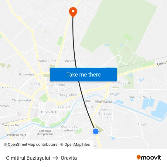 Banatim to Oravita map