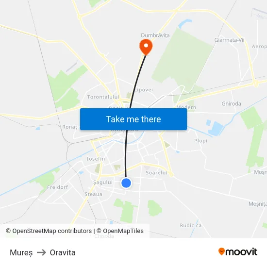 Mureș to Oravita map