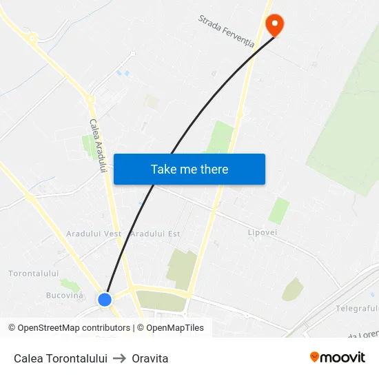 Calea Torontalului to Oravita map