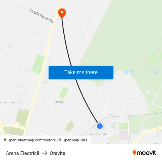 Arena Electrică to Oravita map