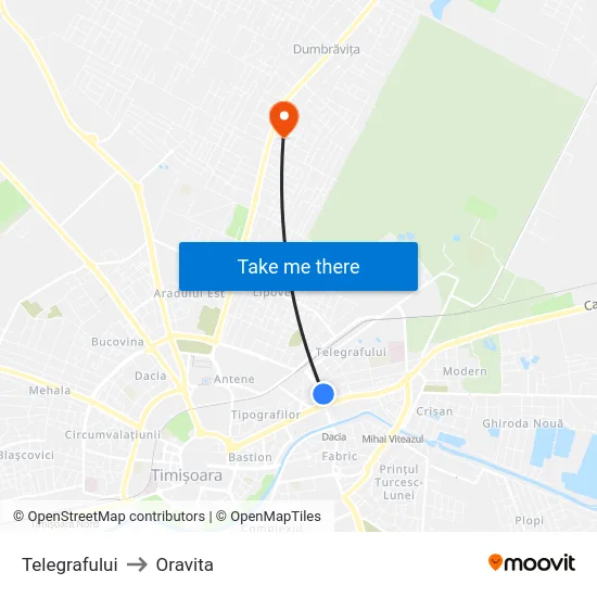 Telegrafului to Oravita map
