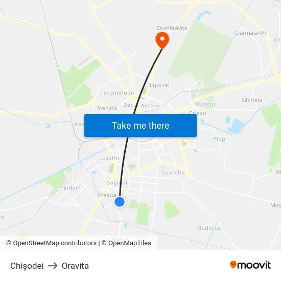 Chișodei to Oravita map