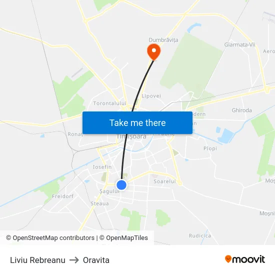 Liviu Rebreanu to Oravita map