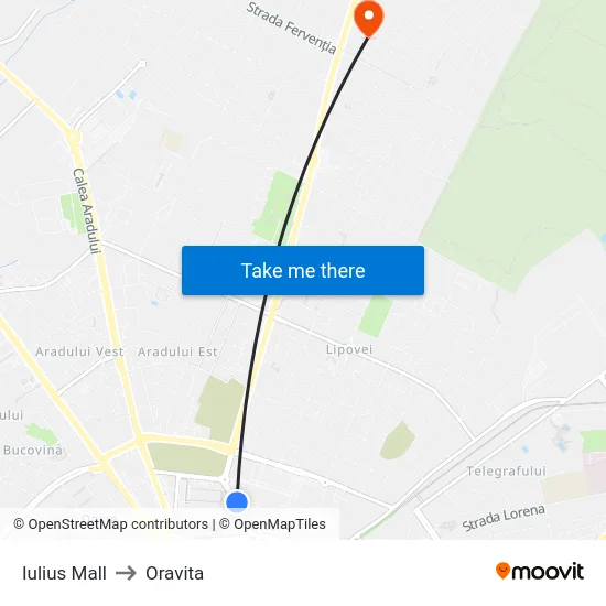 Iulius Mall to Oravita map