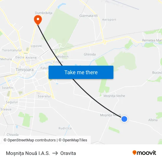 Moșnița Nouă | I.A.S. to Oravita map