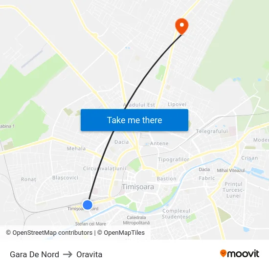 Gara De Nord to Oravita map