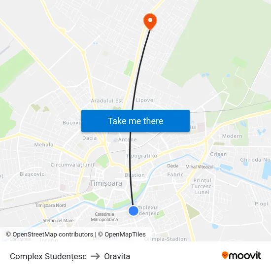 Complex Studențesc to Oravita map