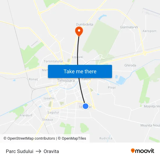 Parc Sudului to Oravita map