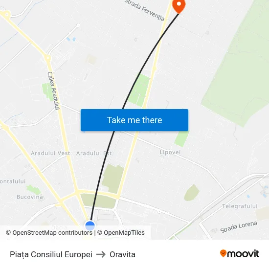 Piața Consiliul Europei to Oravita map
