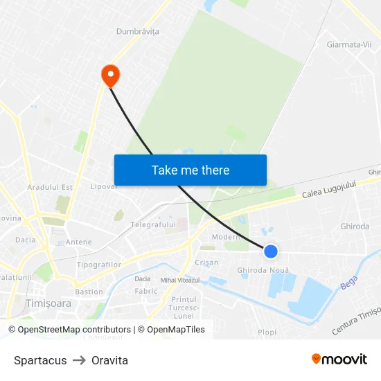 Spartacus to Oravita map