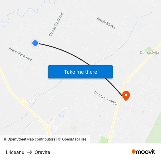 Liiceanu to Oravita map