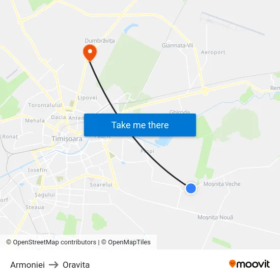 Moșnița Veche | Armoniei to Oravita map
