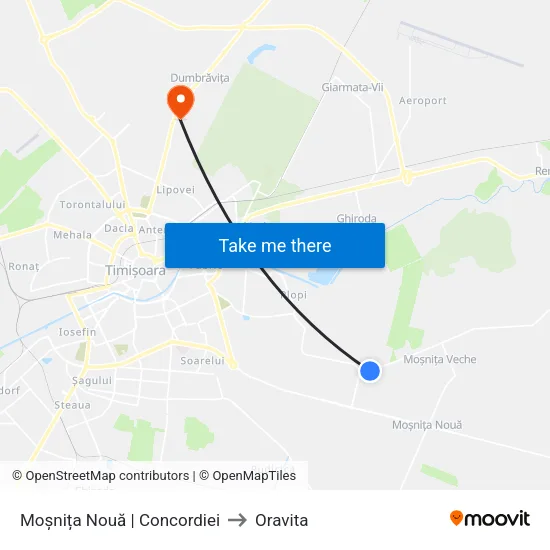 Moșnița Nouă | Concordiei to Oravita map
