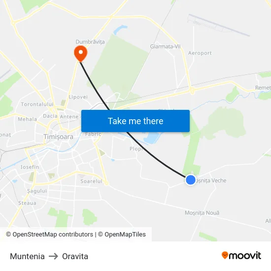 Moșnița Veche | Muntenia to Oravita map