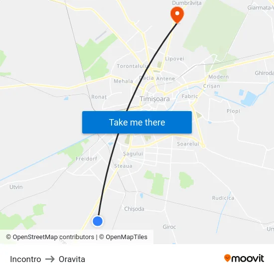 Incontro to Oravita map