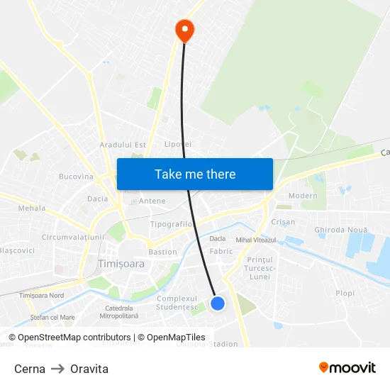 Cerna to Oravita map