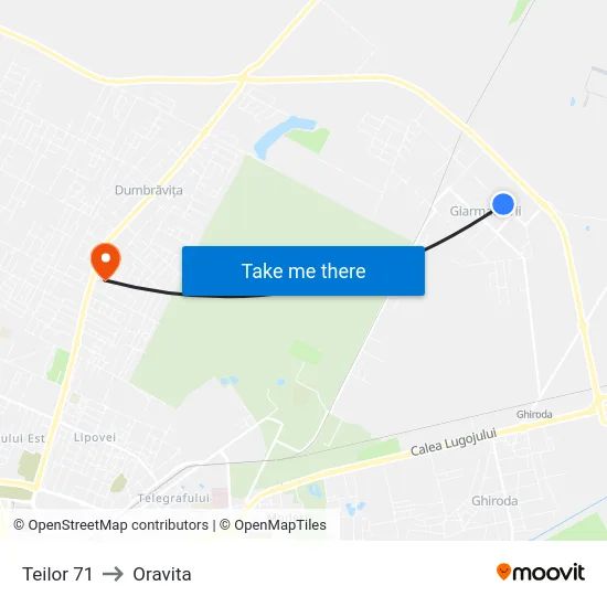 Teilor 71 to Oravita map