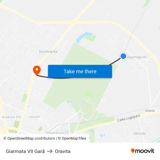 Giarmata VII Gară to Oravita map