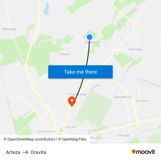 Arteza to Oravita map
