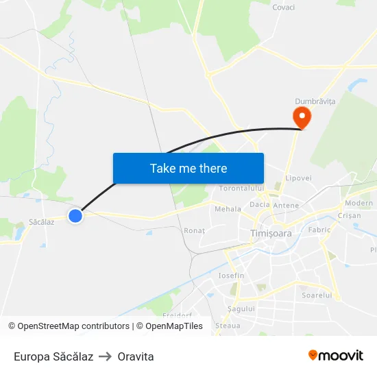 Europa Săcălaz to Oravita map