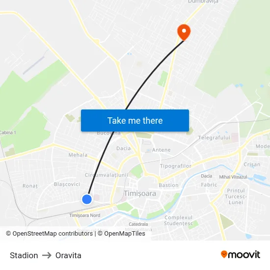 Stadion to Oravita map