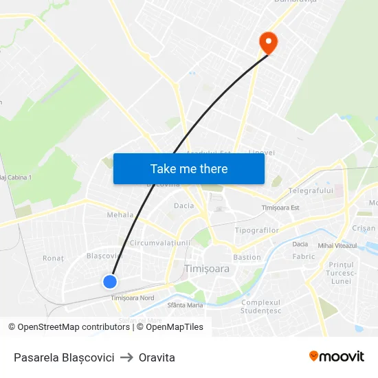Pasarela Blașcovici to Oravita map