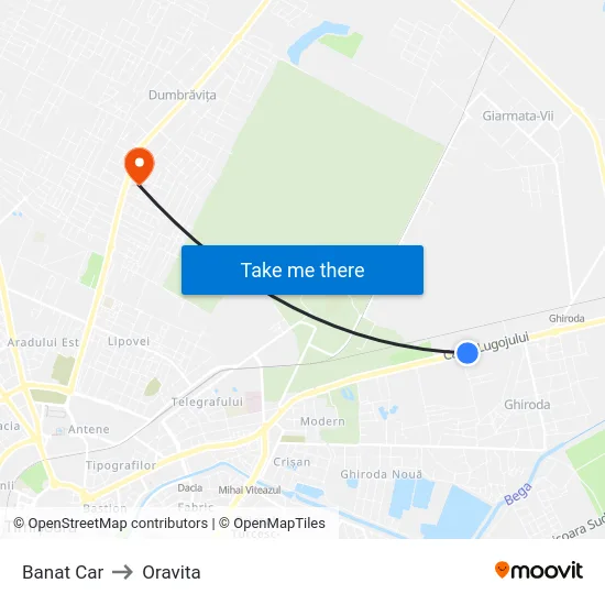 Ghiroda | Banat Car to Oravita map
