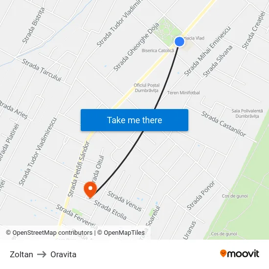 Dumbrăvița | Franyó Zóltán to Oravita map
