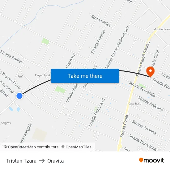 Tristan Tzara to Oravita map