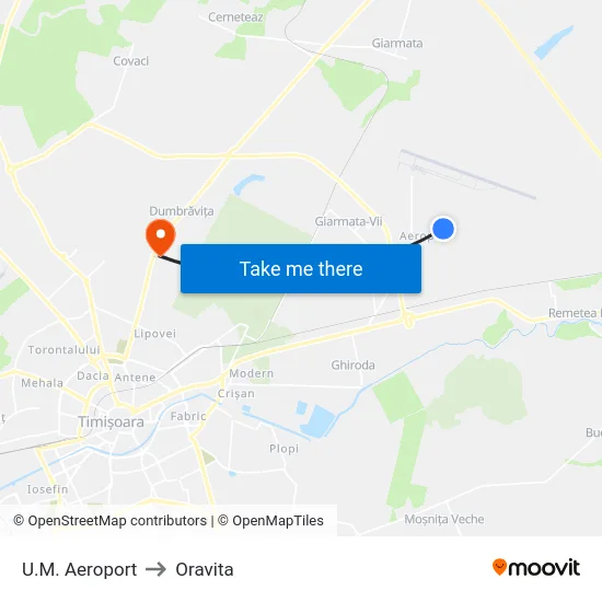 U.M. Aeroport to Oravita map