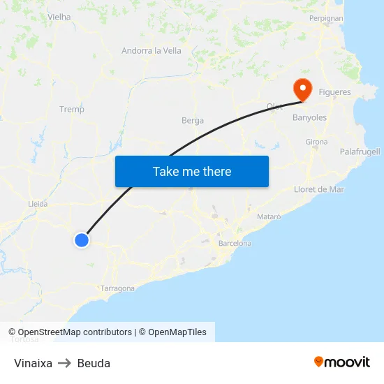Vinaixa to Beuda map