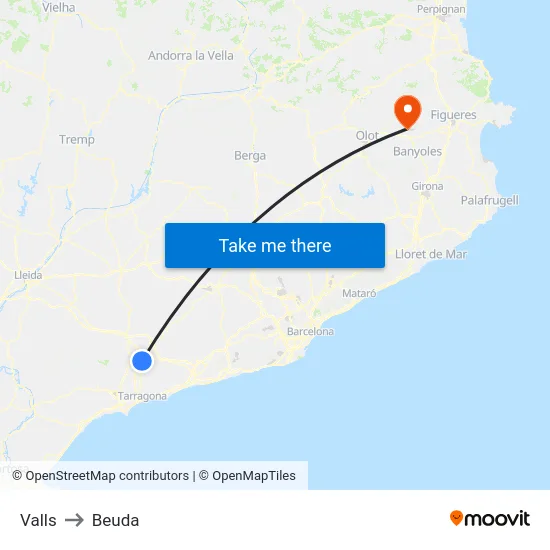 Valls to Beuda map
