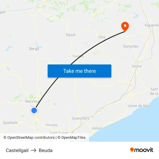 Castellgalí to Beuda map