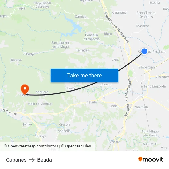 Cabanes to Beuda map