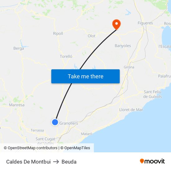 Caldes De Montbui to Beuda map