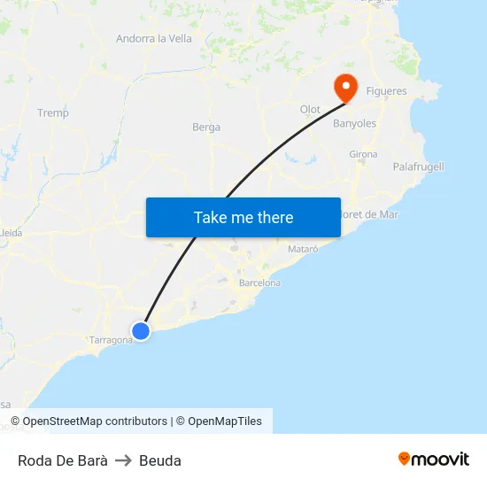 Roda De Barà to Beuda map