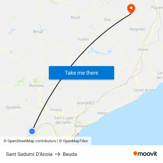 Sant Sadurní D'Anoia to Beuda map