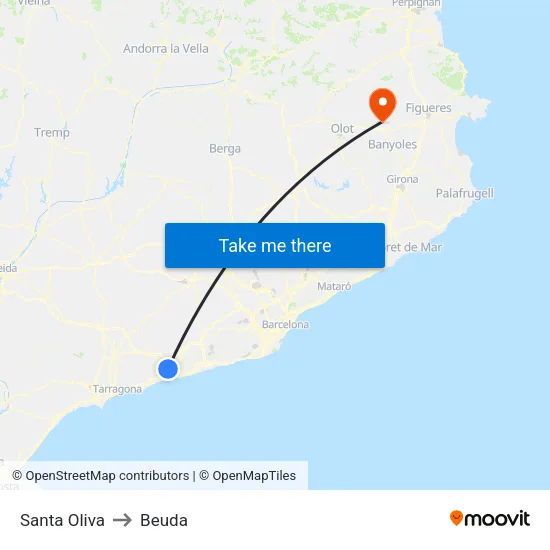 Santa Oliva to Beuda map