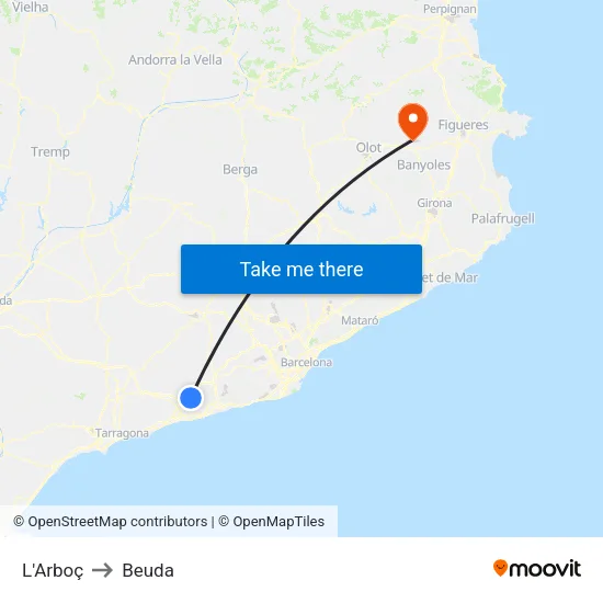 L'Arboç to Beuda map