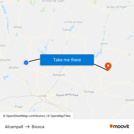 Alcampell to Biosca map