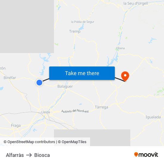 Alfarràs to Biosca map