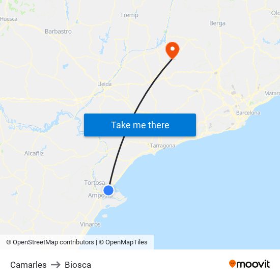 Camarles to Biosca map