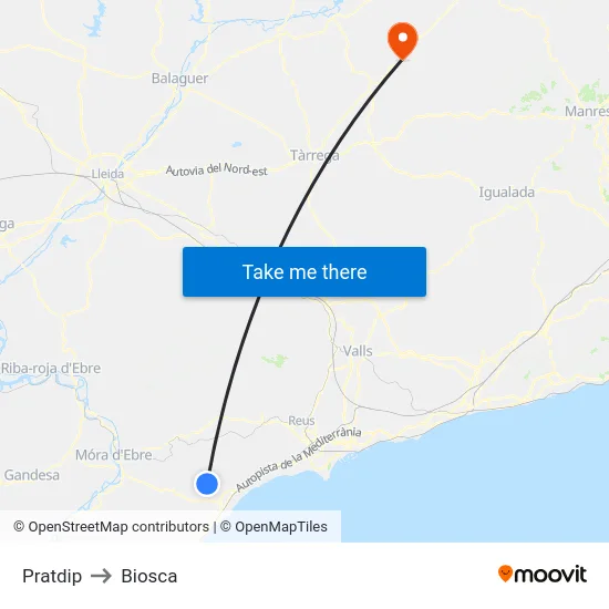 Pratdip to Biosca map