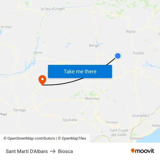 Sant Martí D'Albars to Biosca map